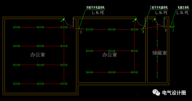 3个步骤教你确定电气照明平面图的导线根数,画