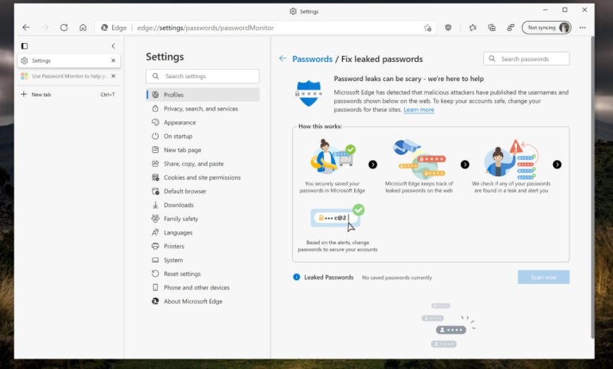 Microsoft Edge带有一个内置的密码监控器